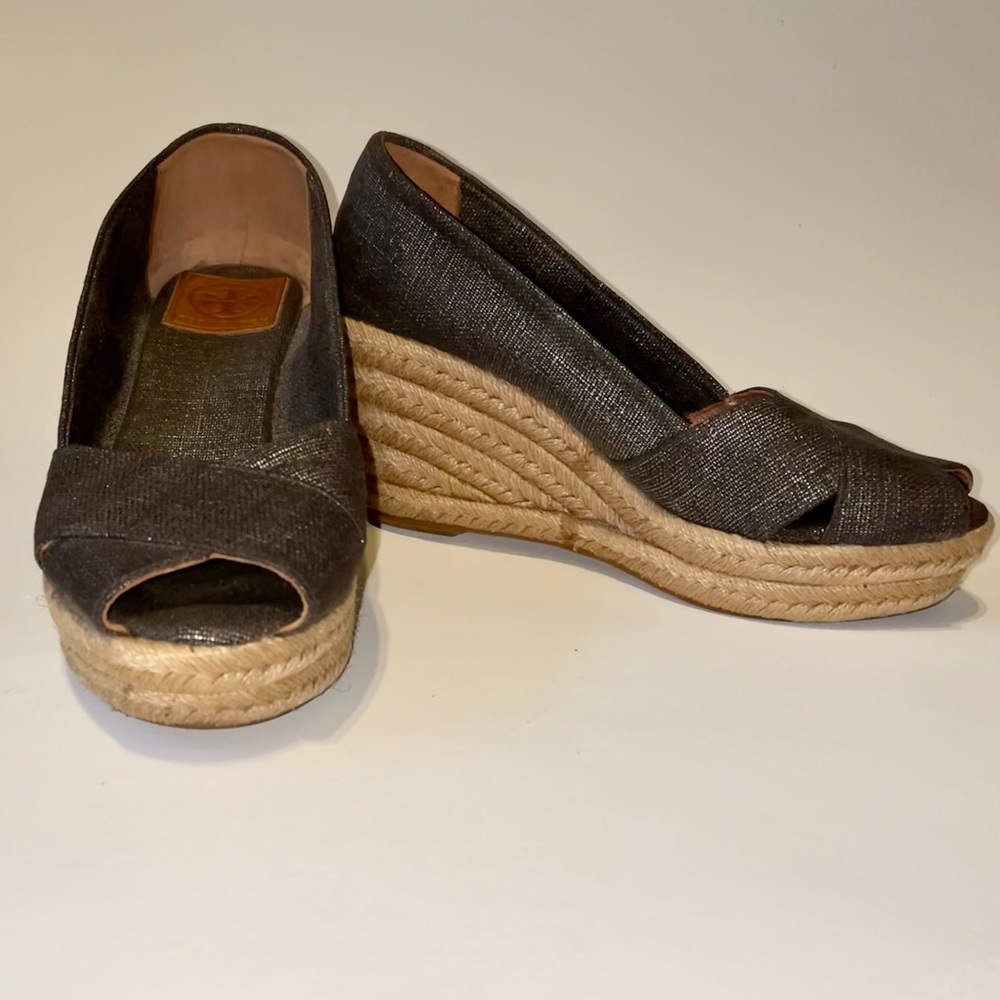 Tory Burch Filipa Pewter Espadrille Peep Toe, 8.5